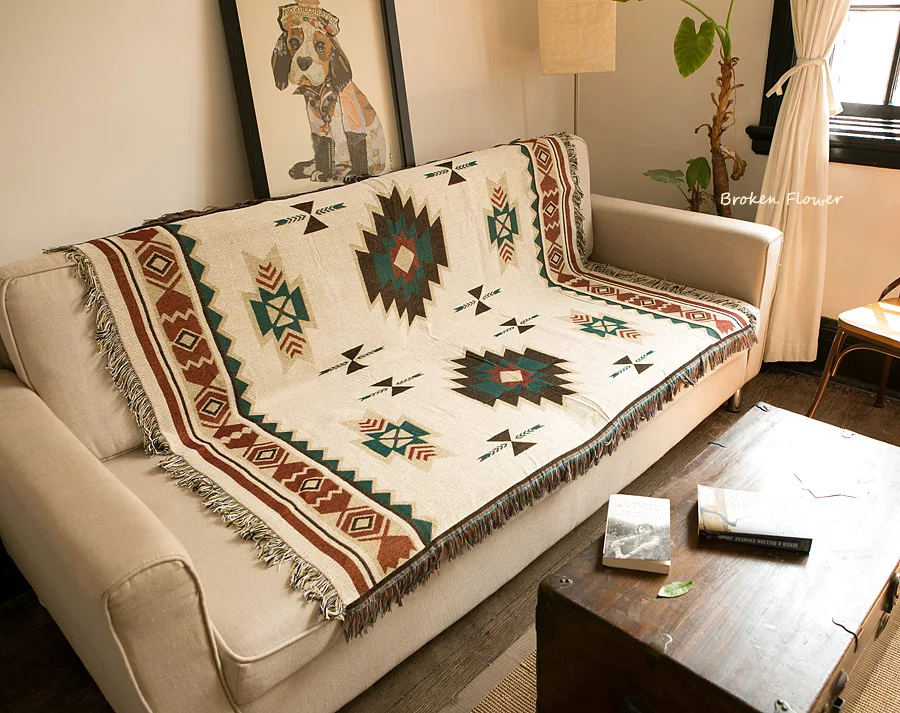 Геометрическая фигура диван одеяло для досуга этнический стиль линия одеяло гобелен плед Толстый вязаный одеяло одеяла домашний декор