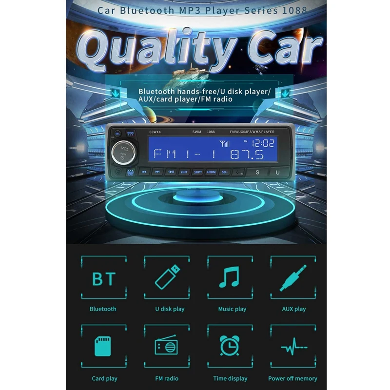 Bluetooth автомобильный Радио MP3-плеер Стерео Usb Aux автомобильный стерео аудио Su-1088