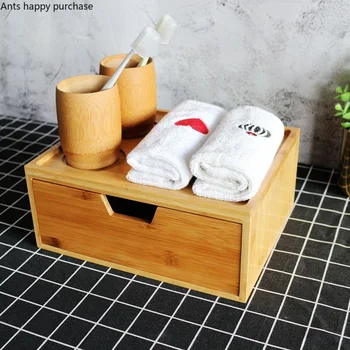 

Nordic Bamboo Wood One Grid Wooden Box Hotel Disposable Items Consumables Toiletries Desktop Drawer Type Waterproof Storage Box