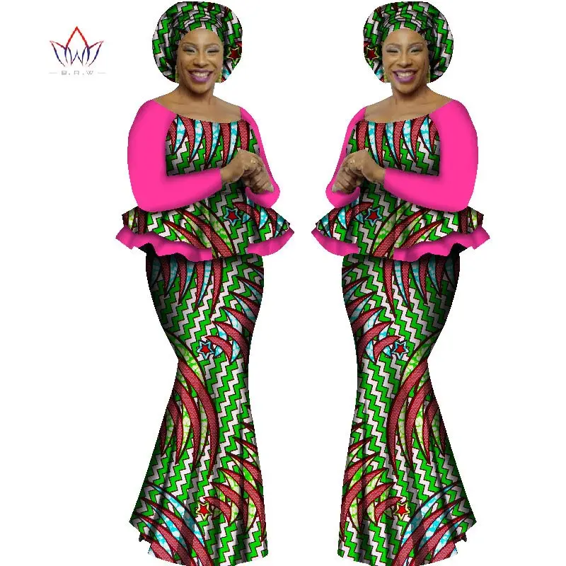 Летнее женское платье, платья, африканская одежда, Женский комплект 2 шт., африканские платья для женщин, с длинным рукавом, макси юбка с принтом, 6XL, WY1562 - Цвет: 1