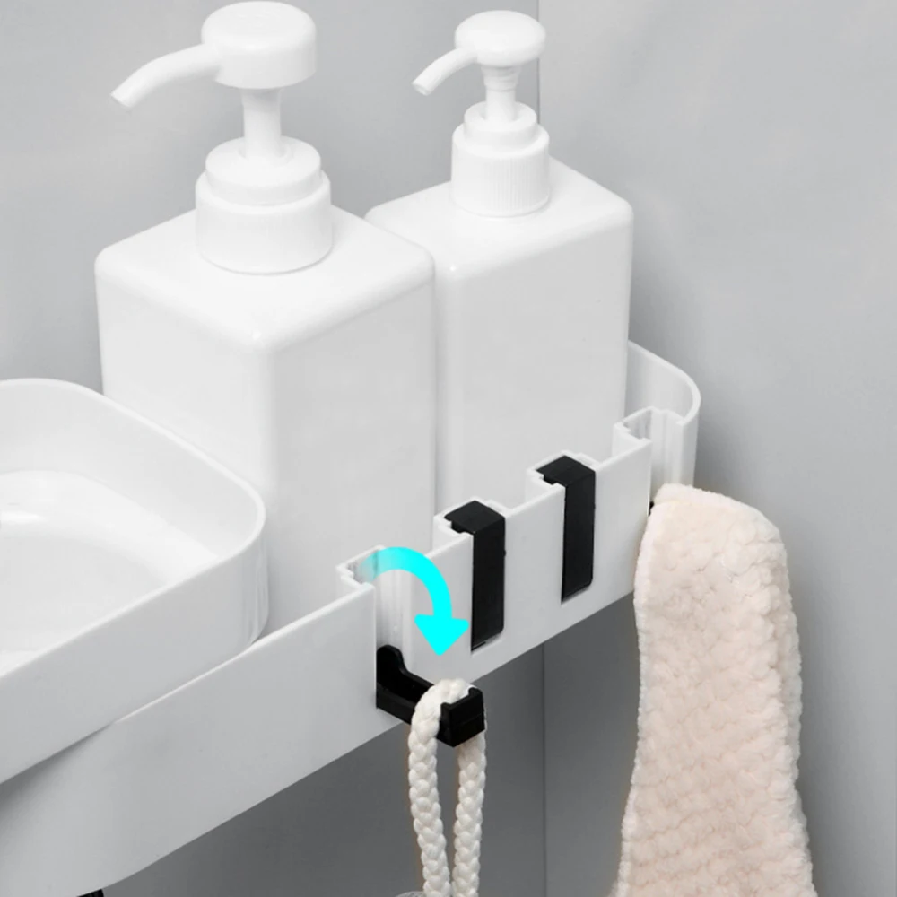 Bathroom Storage Rack Free Punching Wall Hanging Rack with Foldable Hook Home Kitchen Bathtub Corner Storage Supplies
