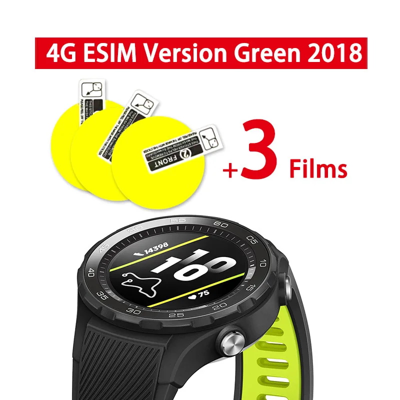 Оригинальные часы huawei 2 sport smartwach huawei watch 2 bluetooth Android iOS IP68 Водонепроницаемые NFC gps(sim 4G lte опционально - Цвет: ESIM LTE Green 3Film