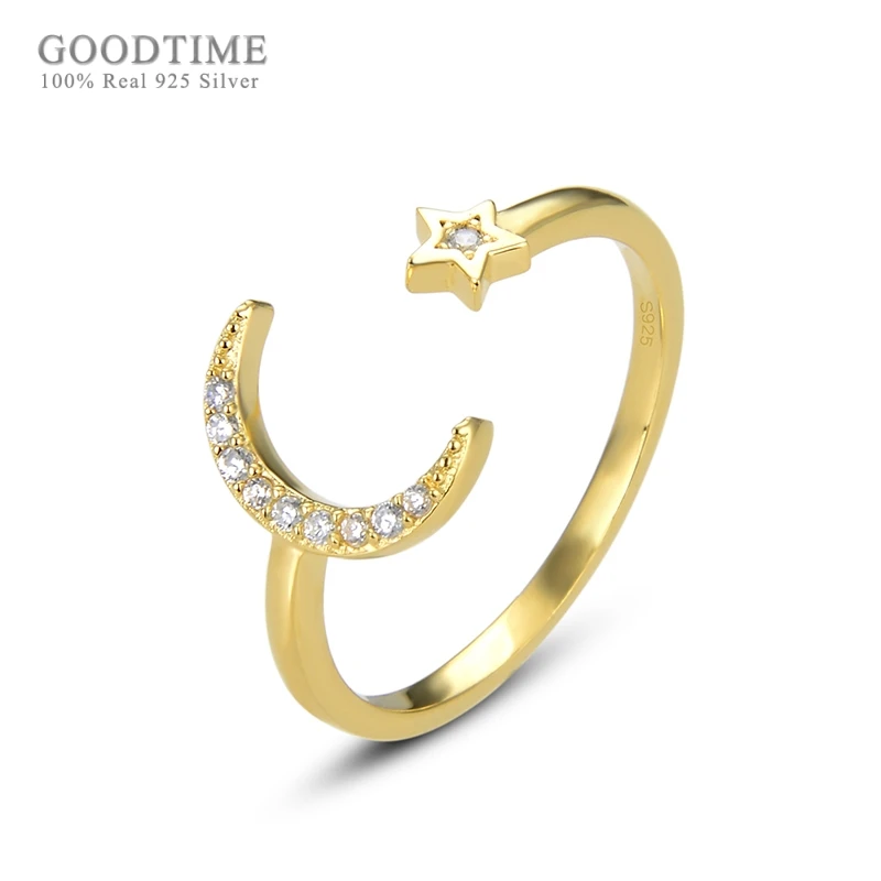 Fashion Women Rings Really 925 Sterling Silver Ring Jewelry Accessories Gold Coloren Stars And Moon Zircon For Dress Up | Украшения и