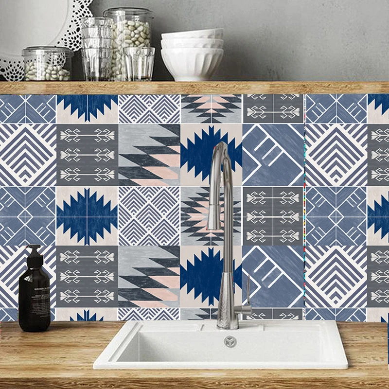 Mediterranean Style Wall Tile Sticker Home Decor DIY Self-adhesive Wallpaper Living Room Kitchen Bathroom Decoration Vinyl Mural | Дом и сад