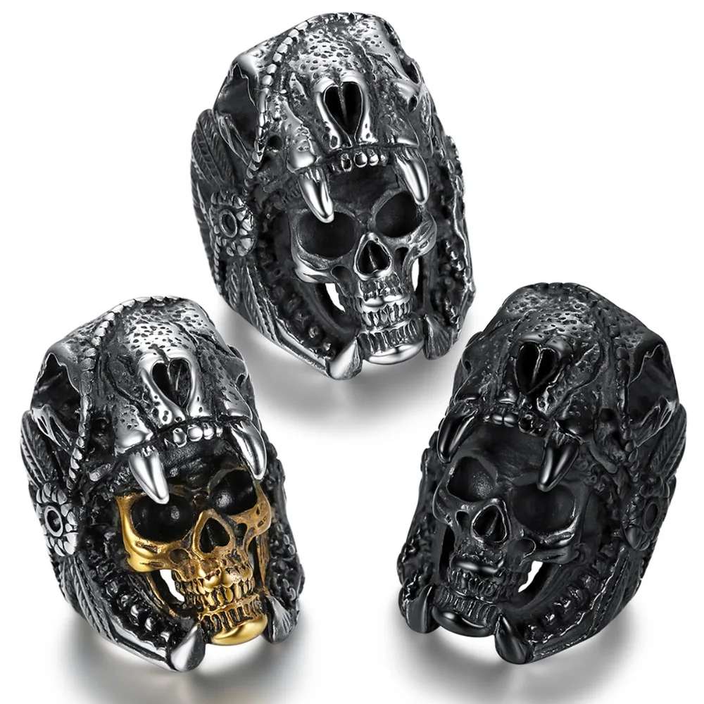 MOWEN/® Jewelry Mens Stainless Steel Devil Gothic Skull Bone Heavy Ring,Sizes7#-15#