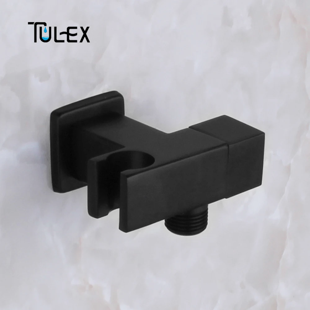 

TULEX Water Stop Valve Faucet Black Angle Valve with Holder Toilet Switch Water Control Bathroom Accessories Chrome Plated
