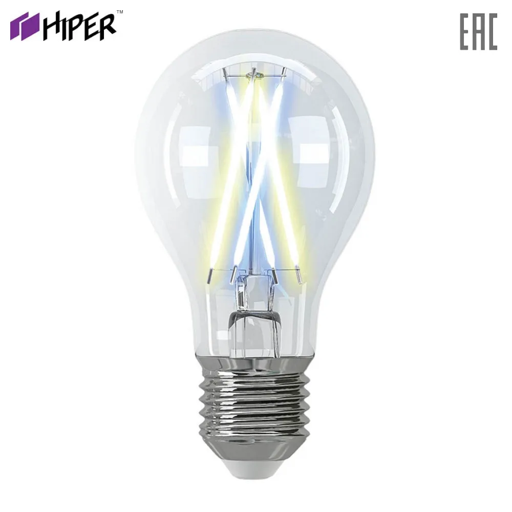 Умная LED E27 лампочка Wi Fi HIPER IoT A60 Filament теплый холодный белый свет|Светодиодные