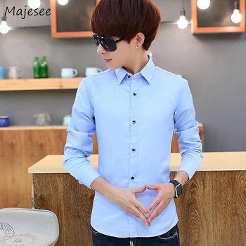 

Men Shirt Long Sleeve Korean Style High Fashion Plus Size Solid All Match Classic Mens Shirts Casual Slim Fit Harajuku Clothes