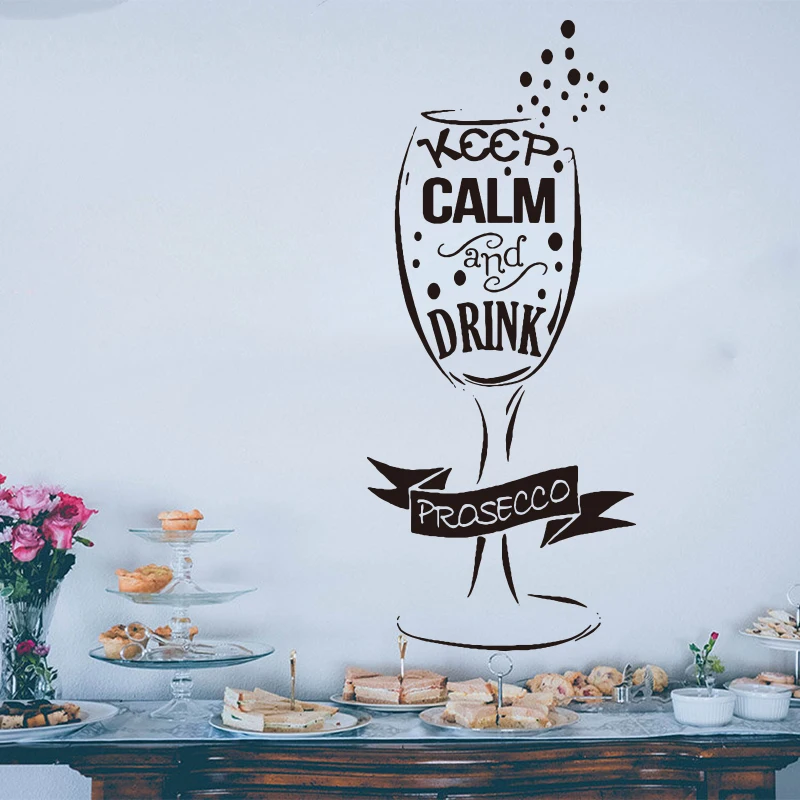 Modern Keep Calm and Drink Prosecco Wine Cup Wall Sticker Living Room Bar Inspirational Fun Quote Wall Decal Vinyl Home Decor (1)