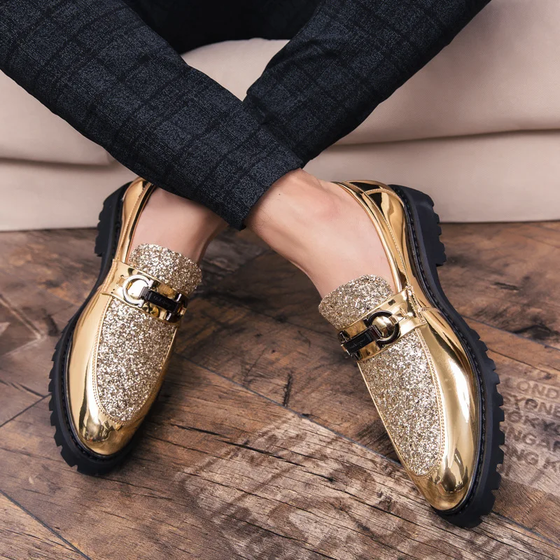 

Autumn & Winter New Style MEN'S SHOES Top Grade MEN'S Leather Shoes Patent Leather Bright Surface Low Top Leather Shoes Gold Fas