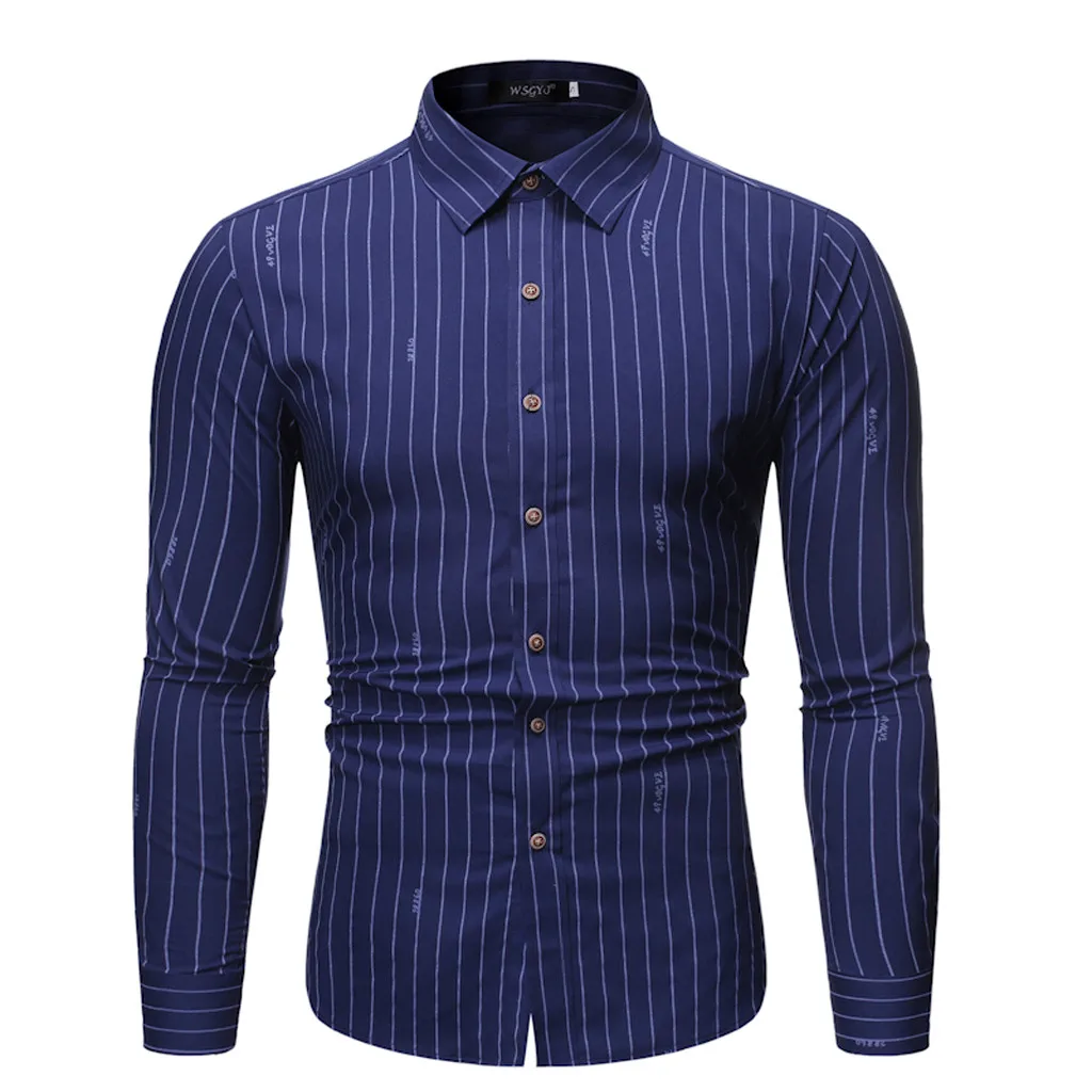 Рубашка мужская camisa masculina уличная новая стильная модная печать с длинными рукавами мужские рубашки с длинными рукавами - Цвет: Тёмно-синий
