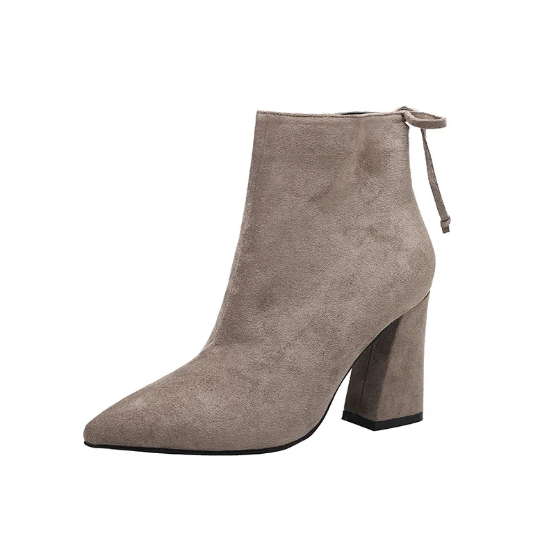 

2019 New Women's High Heels boots Suede Shoes woman Pointed Toe Solid color Side zipper fashion Women's Winter boots Size 34-39