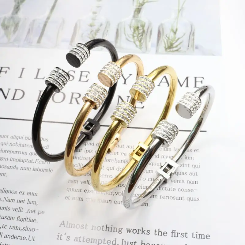 Yingliiy 316L Stainless Steel Bangles For Women Gold Color Rhinestone Beaded Bracelet Crystal 2023 New Fashion Jewelry Gifts