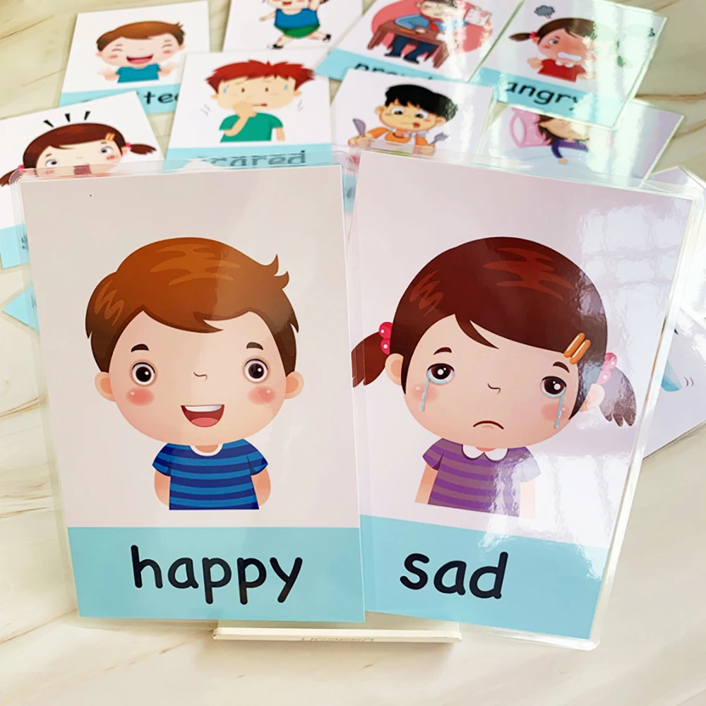 Juego de cartas de aprendizaje para niños Montessori, tarjetas Flash de dibujos animados en inglés, juego divertido de ejercicio de memoria