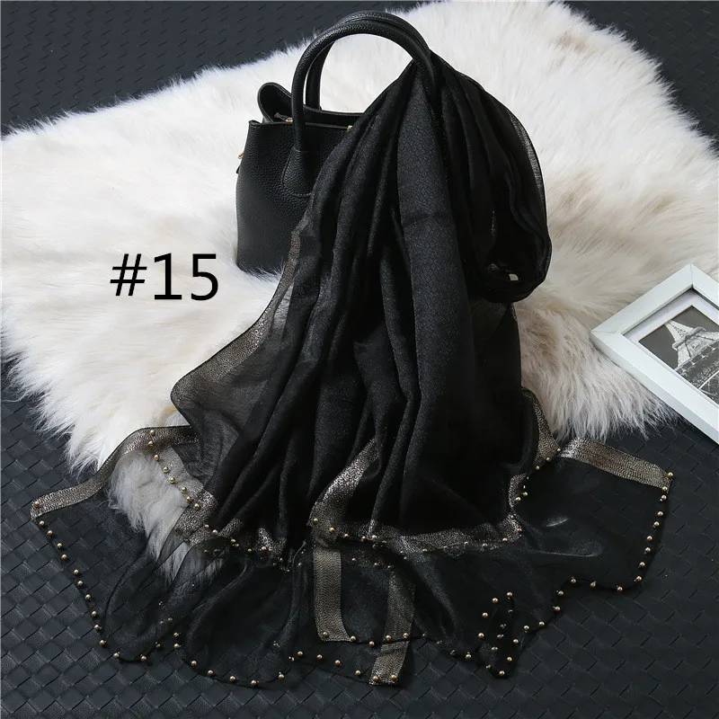 Шарфы Павлин бисер Золотая Сторона Кружева Длинные женские шали шарфы женские Девушки Мягкие 200*70 см Шарф осенние и шелковые шарфы - Цвет: color 15