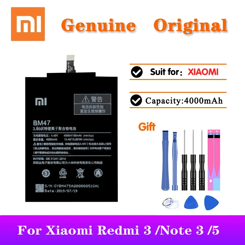 

5pcs/lot XiaoMi Battery BM47 4000mAh For Xiaomi Redmi 3 3S 3X 4X 3 pro Note 3 5 5A Pro Mi 5X Original Phone Li-ion Batteries