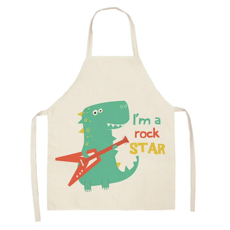 Parent-child Kitchen Apron Lovely Cartoon Dinosaur Printed Sleeveless Cotton Linen Aprons for Men Women Home Cleaning Tools