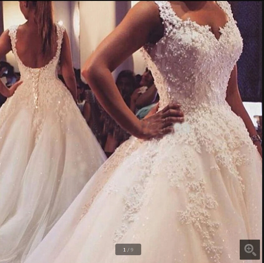 Robe de Свадебный шарик платье Милая шея с свадебное платье с завязками с открытой спиной, пикантный жемчуг принцесса пышное свадебное платье распродажа платьев