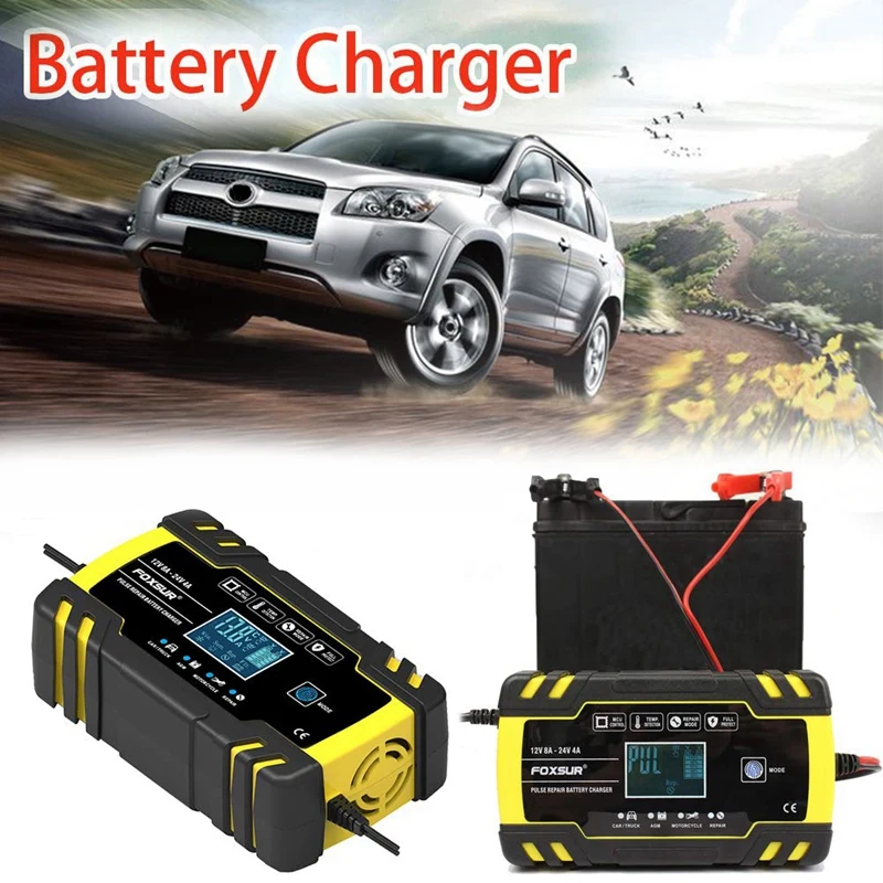 

12V 8A 24V 4A Pulse Repair Charger with Lcd Display, Contact Control Car Charger Pulse Repair Automobile Battery Charger with LC