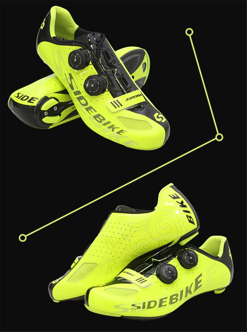 SIDEBIKE/Мужская обувь для шоссейного велоспорта; подошва из углеродного волокна; комплект с педалью; спортивная дышащая обувь с самоблокирующимся верхом; обувь для гоночного велосипеда