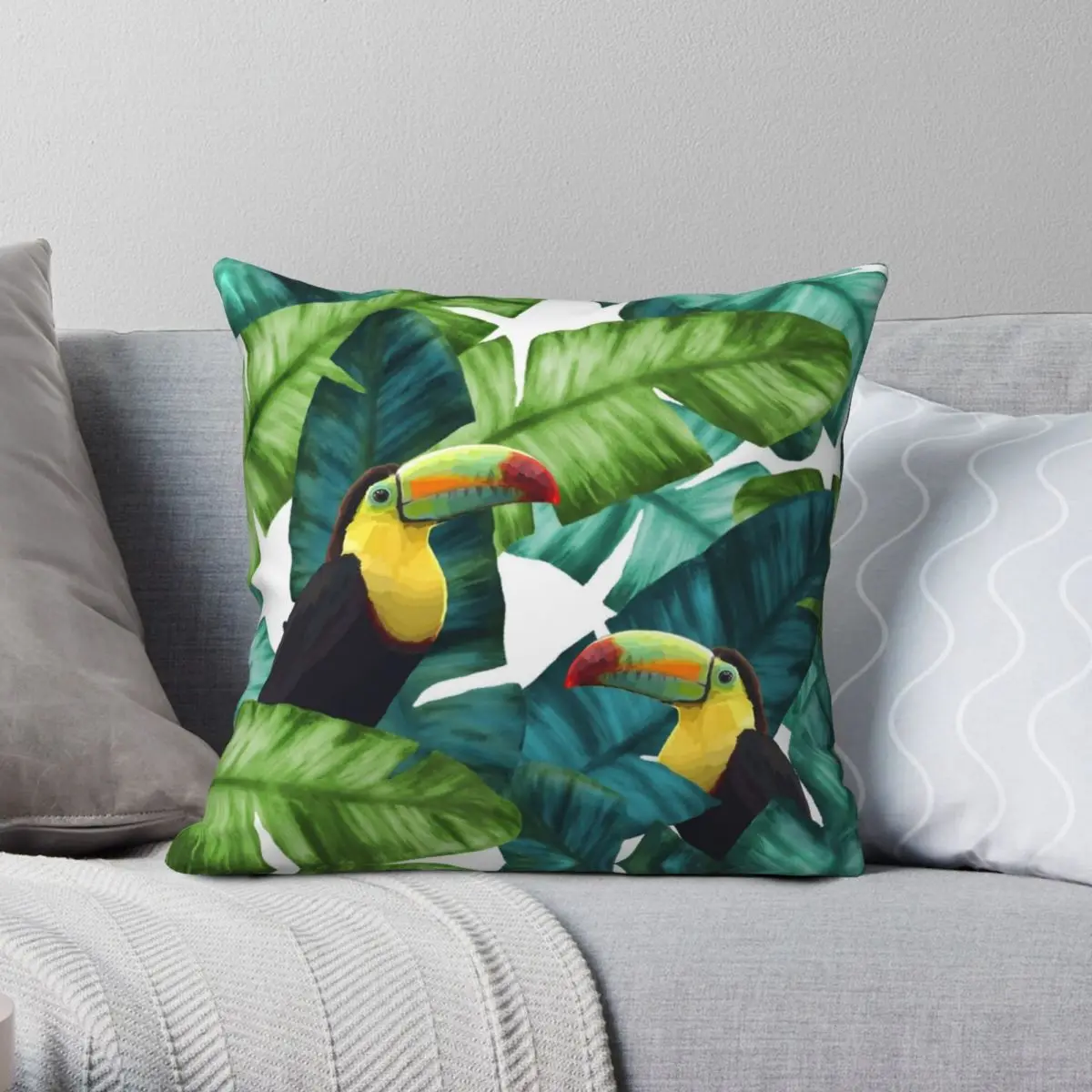

Чехлы Toucan с тропическими банановыми листьями, квадратными подушками, полиэстеровый льняной бархатный креативный декоративный чехол на застежке-молнии, домашний чехол для подушки