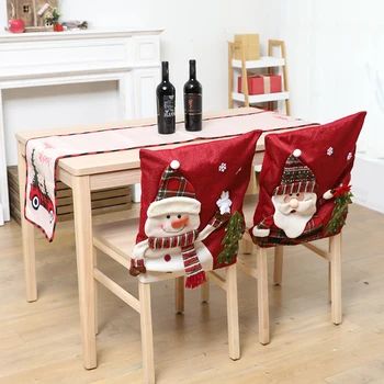 

Christmas Burlap Chair Cover Bag Cartoon Santa Claus Snowman Elk Doll Printed Non-woven Fabric For Xmas Home Decor Gifts