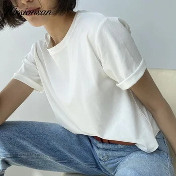 Hirsionsan 100 Cotton Oversized T Shirt Women Harajuku Basic Loose Short Sleeve Tees Soft Female