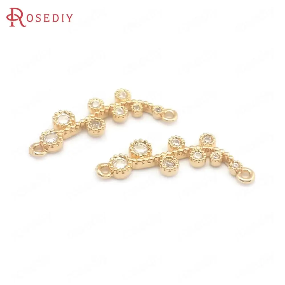 40654 10PCS 24K Champagne Gold Color Brass and Zircon 2 Holes Mask Connect