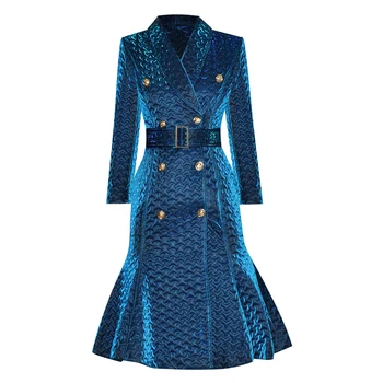 

HIGH QUALITY Autumn Winter Designer Dress Women's Houndstooth Sewing Double Breasted Mermaid Dress