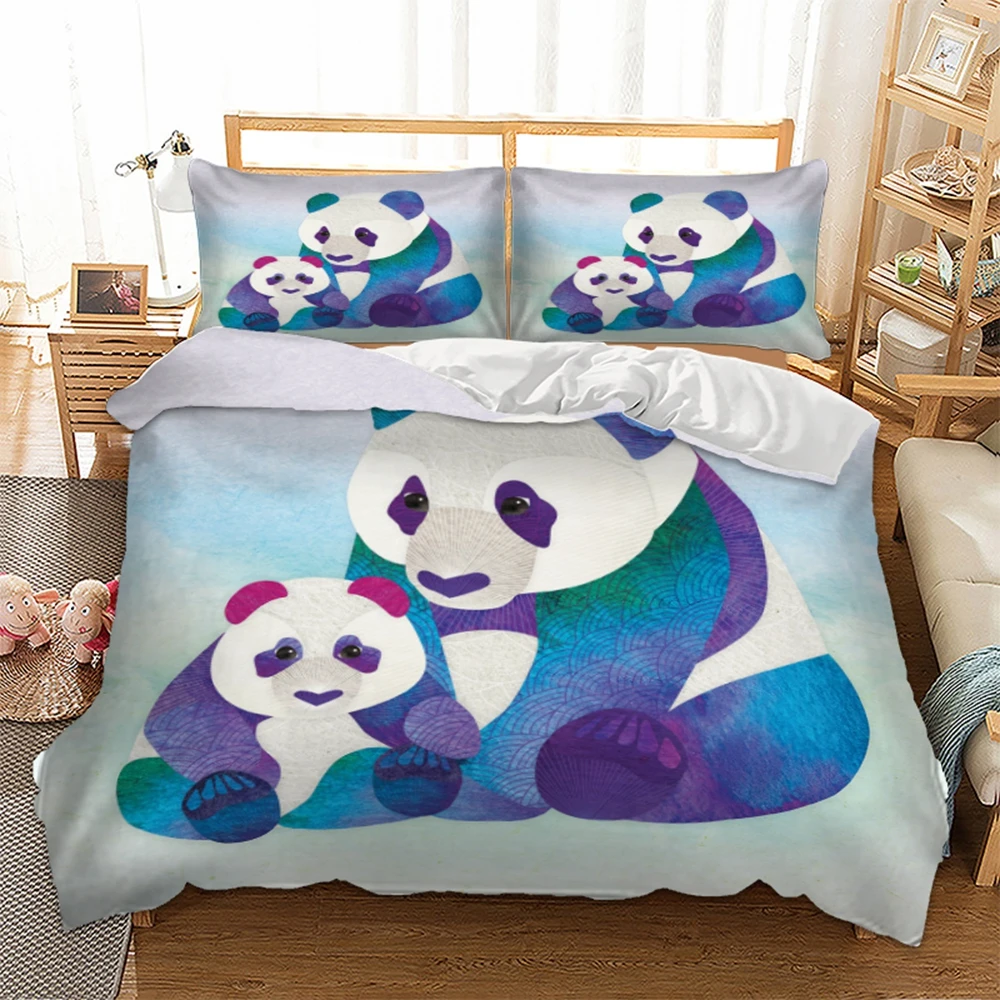 

Cartoon Bedding Set Panda mother kids love Duvet Cover with Pillowcases Twin Queen King Size Bed Linen 3pcs