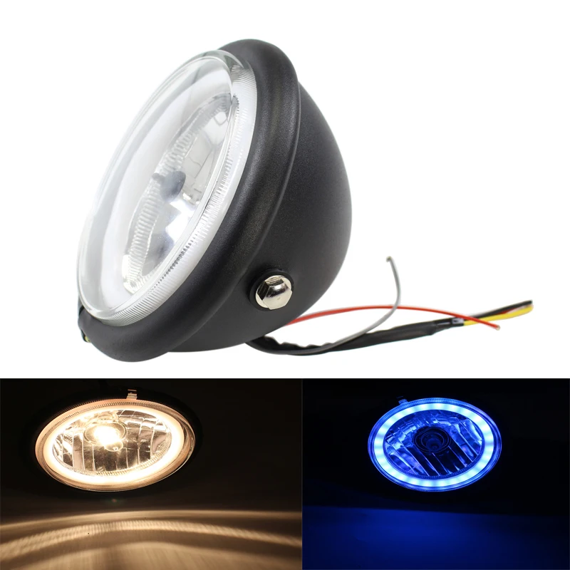 Blue Halo Ring Универсальный 6," дюймовый мотоциклетный круглый головной светильник, передний светильник, налобный фонарь для кафе-гонщика на заказ - Цвет: Blue Halo Ring