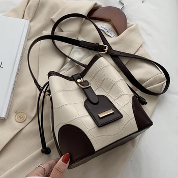 

Designer Bucket Bag Contrast Color Stone Pattern PU Leather Mini Crossbody Bags for Women 2020 Trend Female Shoulder Bag Handbag