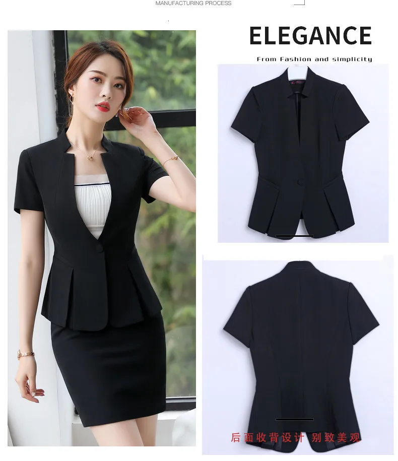 Fashion Short Sleeve Suit Women's Temperament Slim Blazer Skirt Ladies Pants Office Business Interview Blazer-with-skirt-set