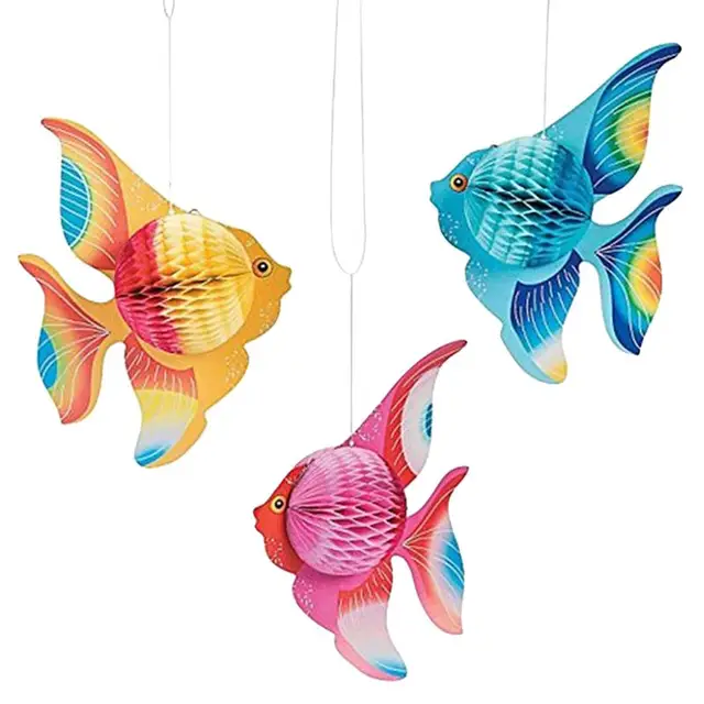 14 Pezzi Decorazioni Appese Tema Mare - Pesci Tropicali Nido D'ape Per Feste In Piscina E Compleanni - Foto 10