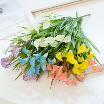 

Artificial Flowers 14 Heads Silk calla Long Stem Wedding Decoration Fake Flowers Plastic Leaves Home Hotel Décor JF10