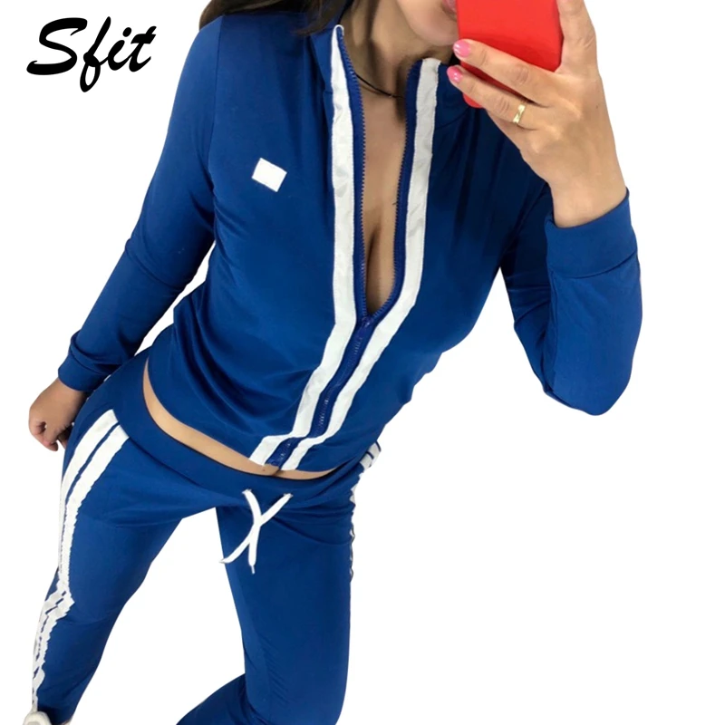 

Sfit Women's Casual 2 Pieces Outfits Striped Bodycon Sweatsuits Tracksuits Set Long Sleeve Tops Pants Spotrts Set Gym Clothing