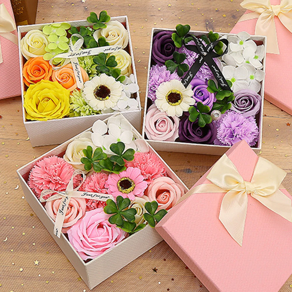 Soap Rose Carnation Sun Flowers Gift Box Xmas Birthday Valentine Wedding Gifts Bruiloft Gunsten Valentijnsdag Moeder dag 1box