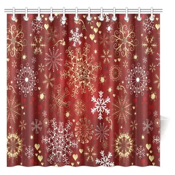 

Christmas Shower Curtain, Xmas Vintage Celebration Decor Winter Wonderland Themed Snowflakes Polyester Fabric Bathroom Decor Set