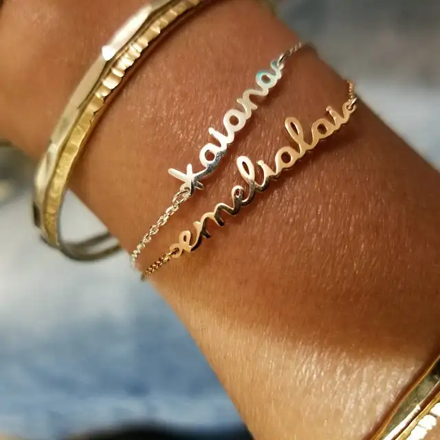 Персонализированные пользовательские имя браслет талисманы ручной работы для женщин и детей ювелирные изделия выгравированы почерк подписи любовное сообщение индивидуальный подарок