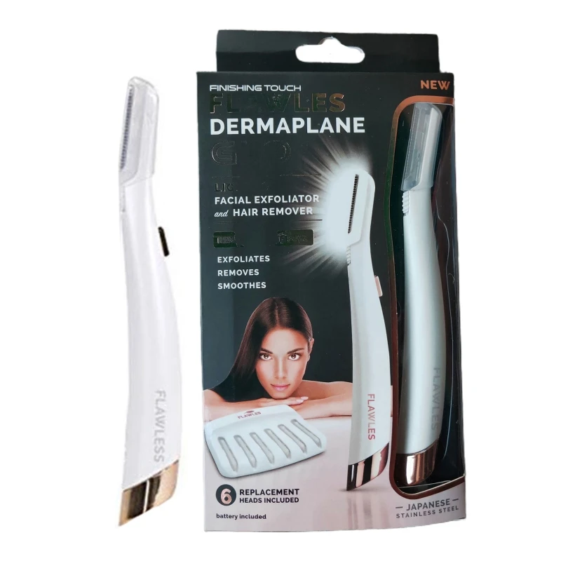 Dermaplane glo iluminou a lâmina facial com 6 cabeças da substituição remoção do cabelo da cara