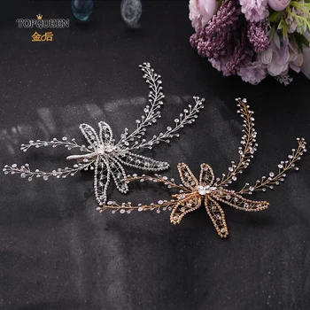 

TOPQUEEN Vintage Bridesmaid Headband Side Bridal Comb Rhinestone Wedding Headband Silver Golden Bridal Hair Tiara Crown HP281
