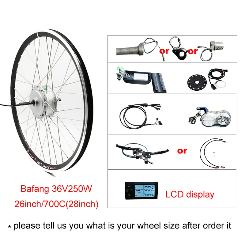 BAFANG 36V 250 W-500 W Мотор колесо для электрического велосипеда комплект без ступицы батареи мотор e велосипед электровелосипед велосипед электрический велосипед конверсионный комплект - Цвет: 36V 250W LCD