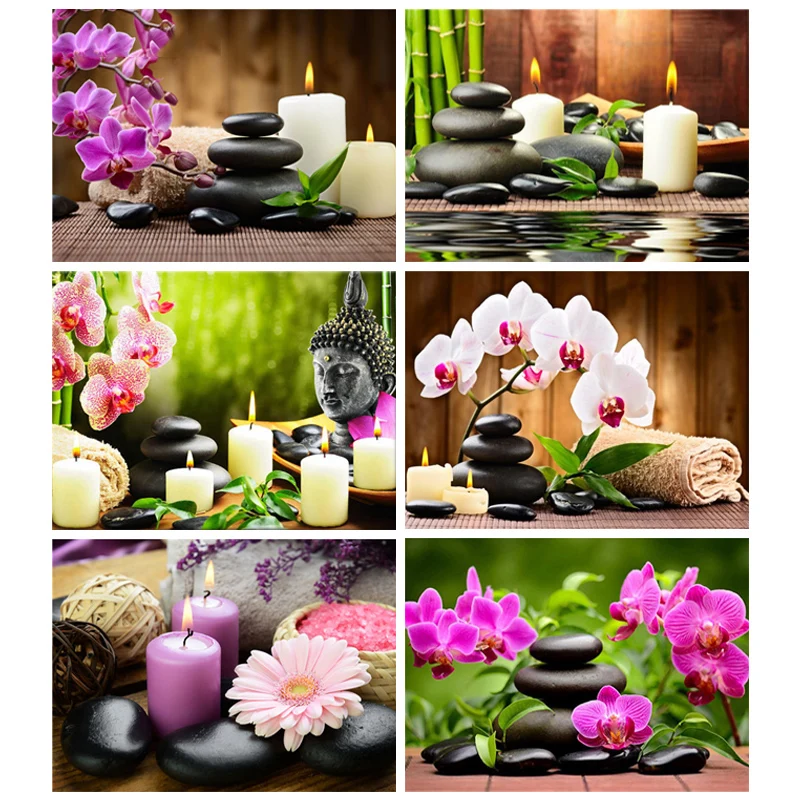 Full Drill Diamond Painting&quotOrchid stone candle Buddha&quotDIY Picture Of Rhinestone 5D Embroidery Cross Stitch Decor | Дом и сад