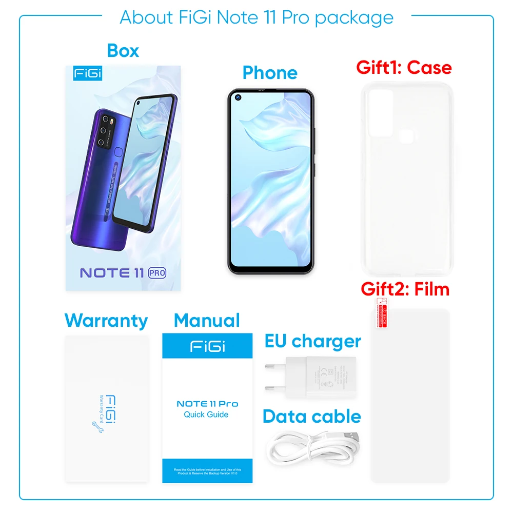 FIGI Note 11 Pro 4GB 128GB Global Vision smartphones 6.55‘’ Display 5200mAh Android Mobile phone Redmi Telephone umidigi cubot