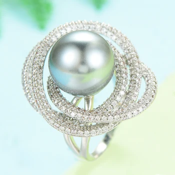 

missvikki Luxury Europe Twist Lines Pearl Rings for Noble Women Party Show Fingers Jewelry Unique Ring Full CZ