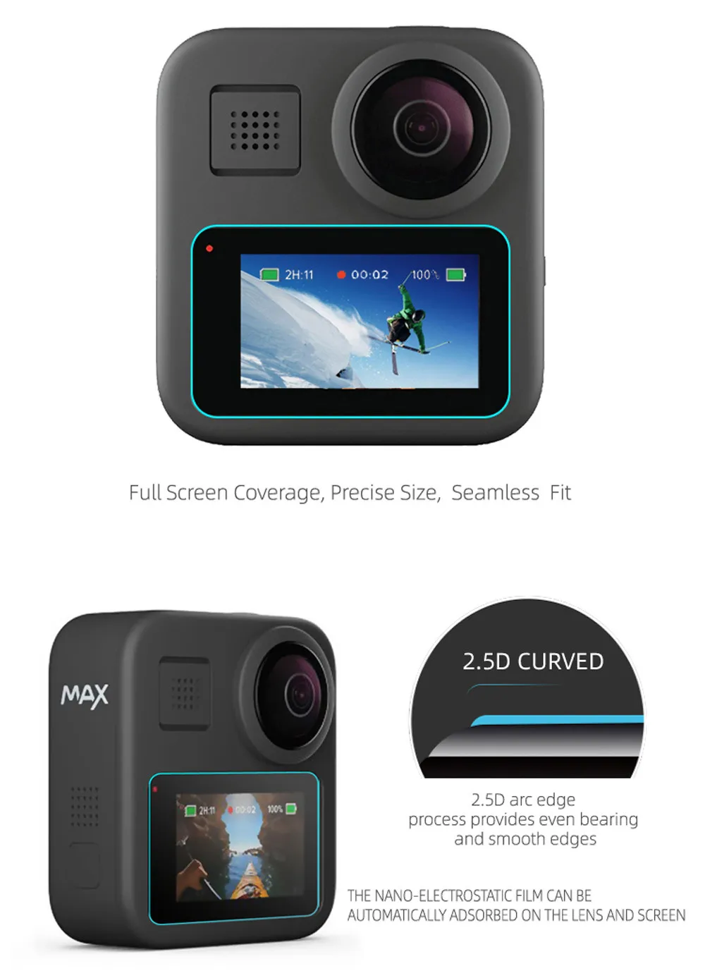 Камера из закаленного стекла Flim для Go Pro Max 360, Спортивная камера для GoPro, аксессуары, защита экрана, 2 упаковки, 19Nov