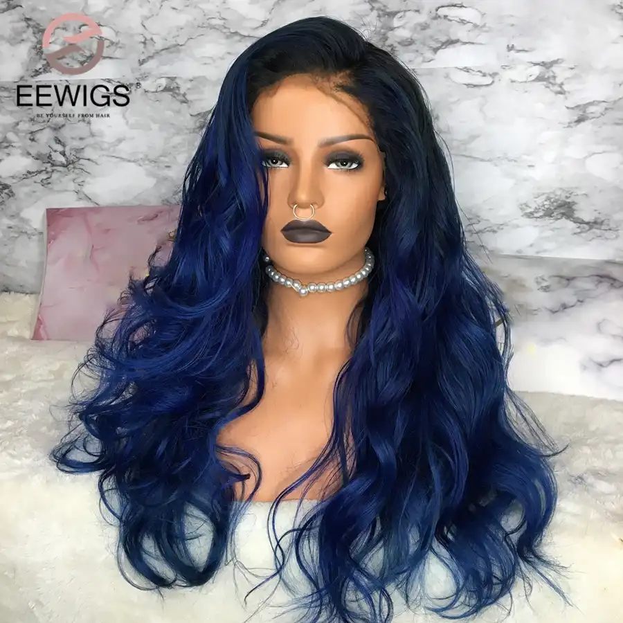 Blue wig with black roots Clearance