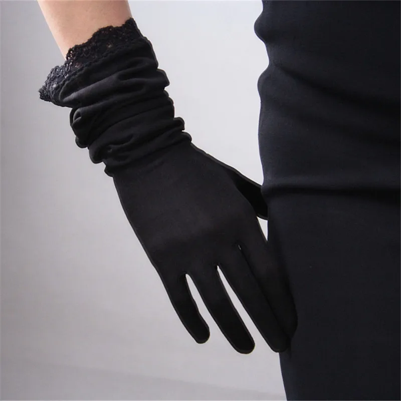 Natural Silk 50cm Long Gloves Elastic Silkworm Silk Sunscreen Long Section Lace Black Touchscreen Women's Gloves WZS03