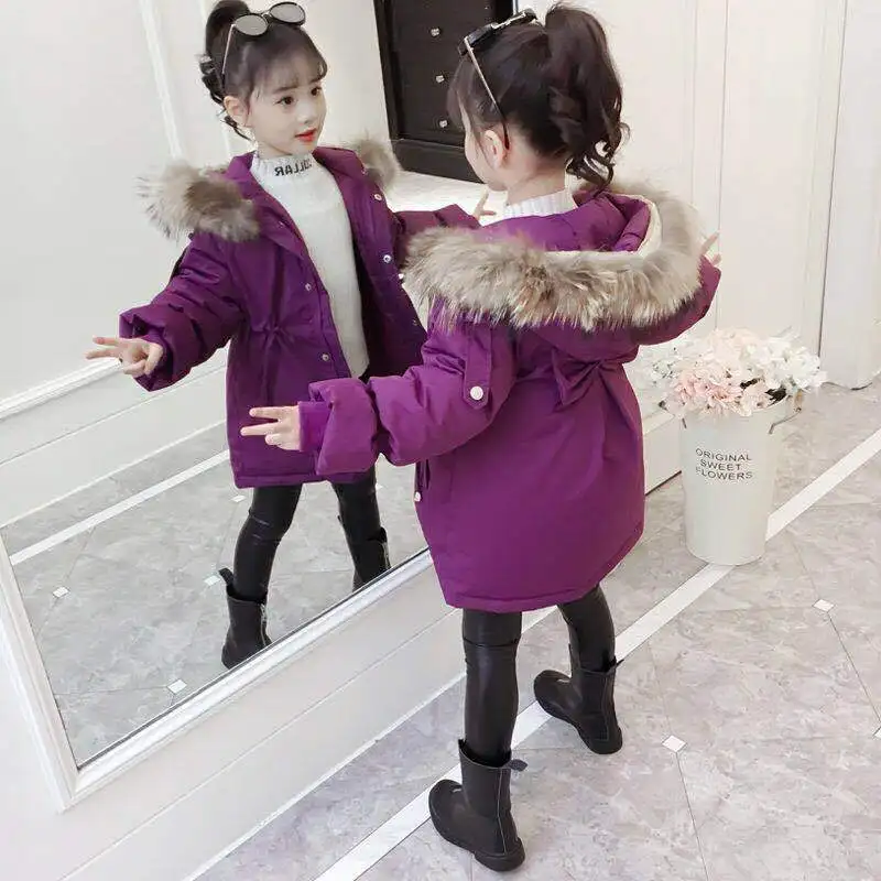 

2019 Fashion Fur Hood Jackets for Girls Kids Wear Parka Thick Cotton-Padded Winter Jacket for Children Christma Winter Coat
