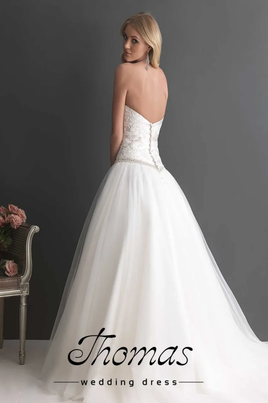 Equintado we-90 novo a-querida linha sem mangas bordado cetim e tule branco vestidos de Casamento свадебные платья